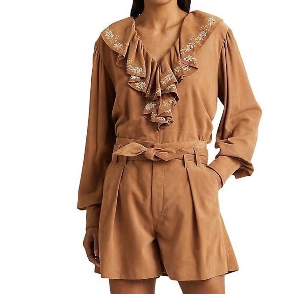 Ralph Lauren Brown Ruffle Blouse - Picture 1 of 8